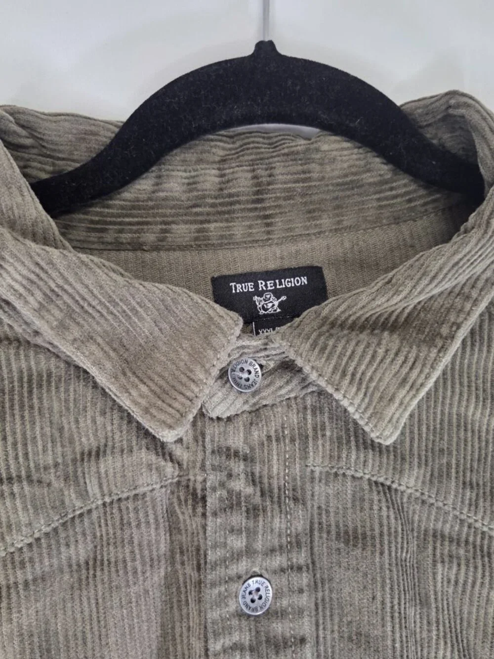 True Religion Western Button Up XXXL Corduroy Shirt Jacket Mens 100 Cotton Green